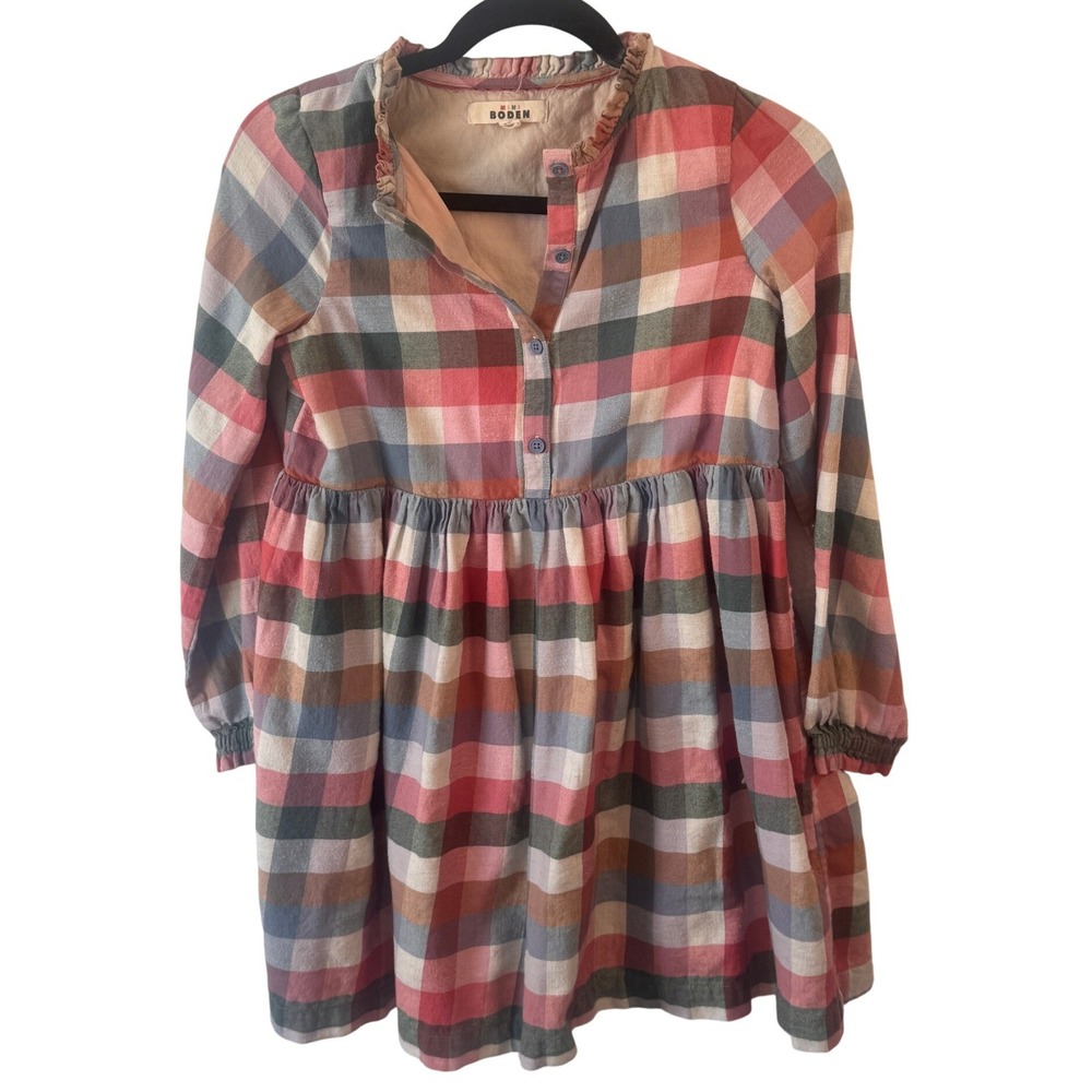 Mini Boden Dress Plaid Ruffle Collar 11-12Y Multicolor Girls